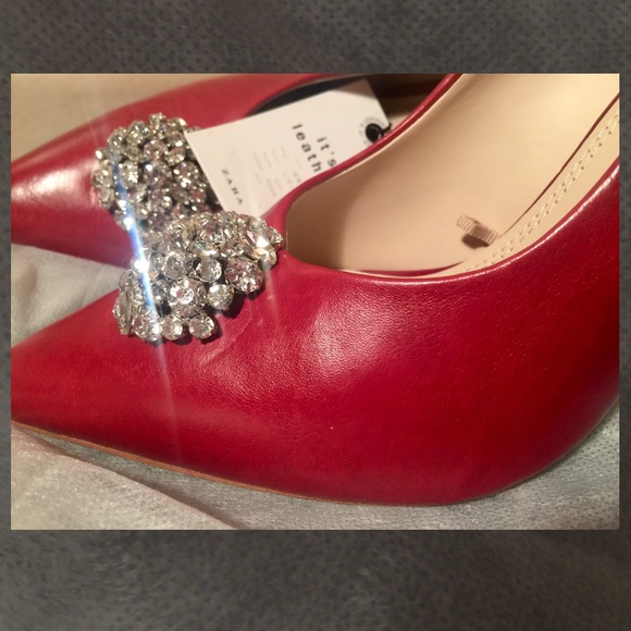 ZARA- PREMIUM LEATHER HEELS  WITH GEM DETAIL🍁🍂🌷 - Picture 7 of 8